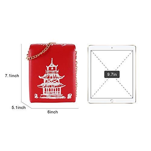 Oweisong Women's Chinese Takeout Purse with Tower Print Shoulder Strap